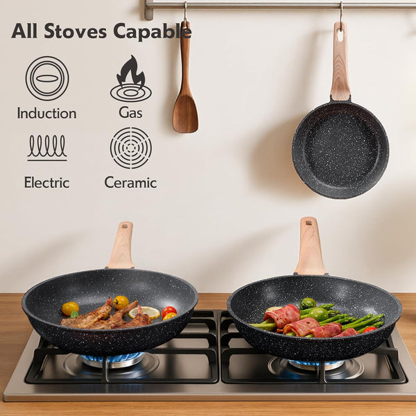 10 Inch Nonstick Frying Pan Skillet, Non Stick Granite Fry Pans, Stone Cookware Omelet Pan, Egg Frying Pan with Heat-Resistant Handle, Requires Installation, PFOA Free Chef'S Pan, Induction Compatible7