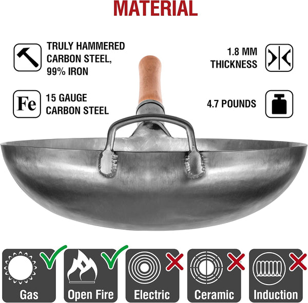 Non-Seasoned 14" Round-Bottom Carbon Steel Wok Pan with 17" Spatula and Ladle5