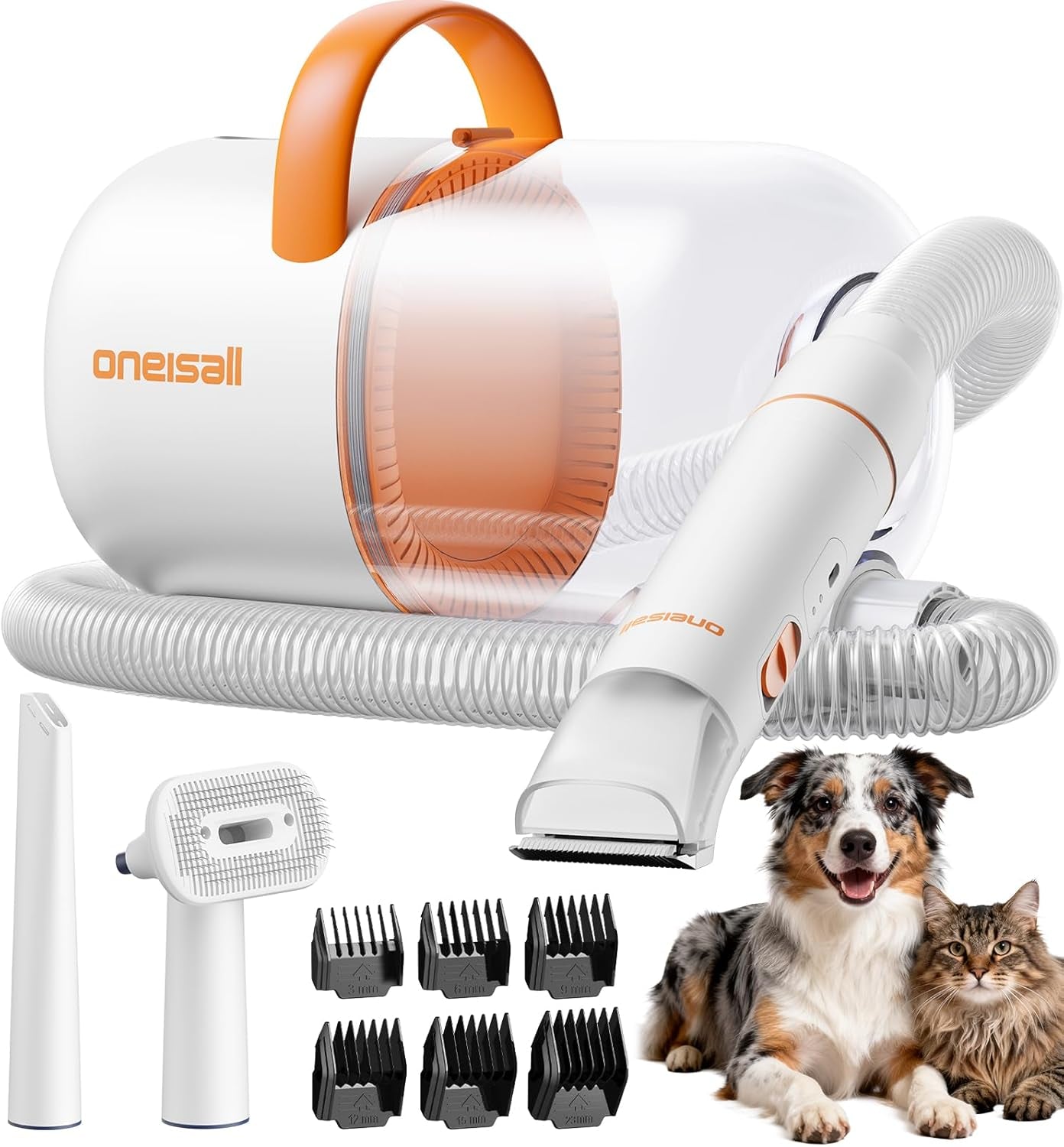 oneisall-dog-grooming-vacuum-15000pa-suction-captures-99-pet-hair-to-reduce-shedding-dog-grooming-clippers-quiet-brush-59db-with-4-accessories-2l-dust-canister-for-home-cleaning-orange