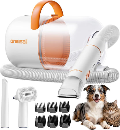 Oneisall Dog Grooming Vacuum - 15000Pa Suction, Captures 99% Pet Hair to Reduce Shedding, Dog Grooming Clippers & Quiet Brush (≤59Db) with 4 Accessories, 2L Dust Canister for Home Cleaning（Orange）1