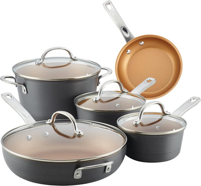 Curry Kitchenware  Curry Home Collection Hard Anodized Nonstick Cookware Pots and Pans Set, 9 Piece, Charcoal Gray1