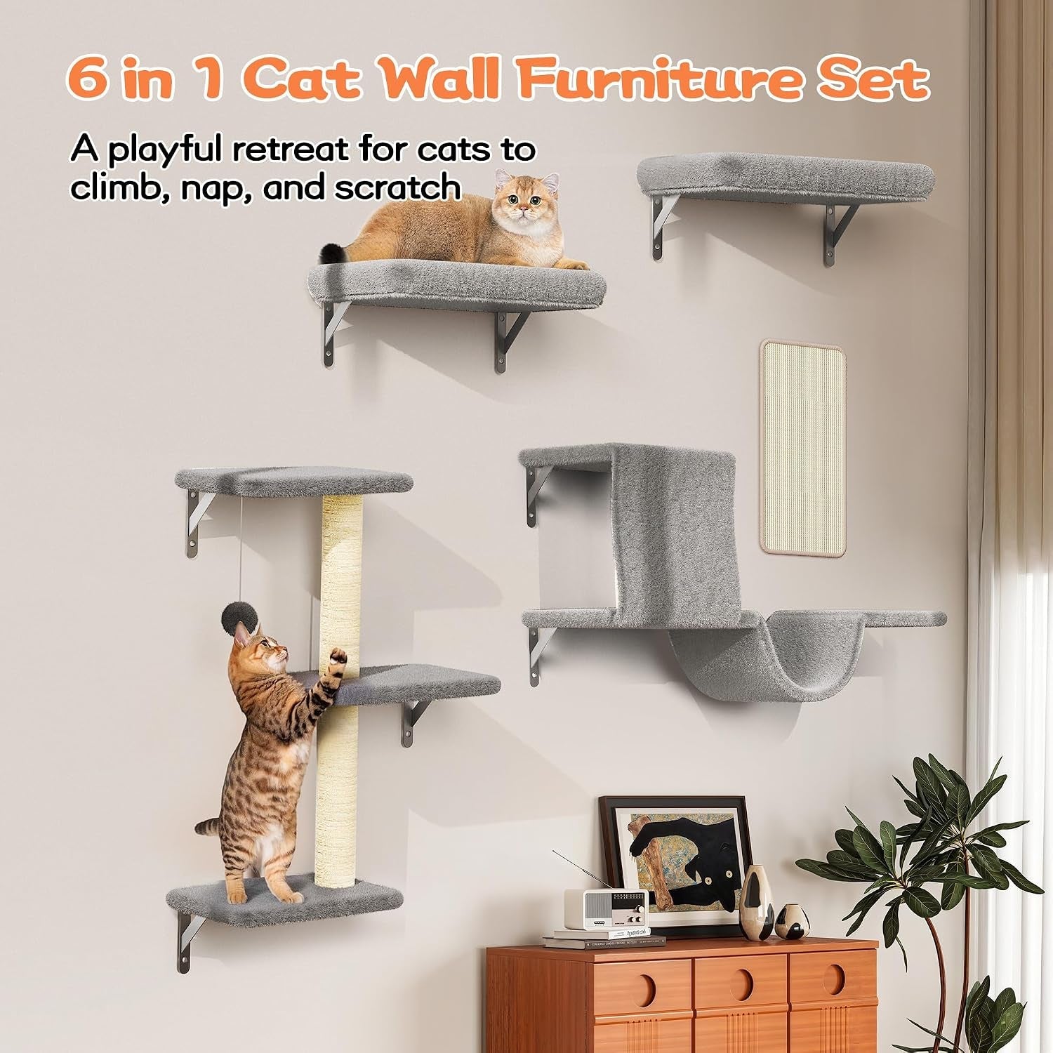 cat-wall-shelves-for-large-cats-stable-safe-kitty-walls-furniture-set-for-40lbs-cats-with-wooden-cat-climber-house-bridge-tree-steps-and-scratcher-for-16-inch-drywall-grey-5-in-1