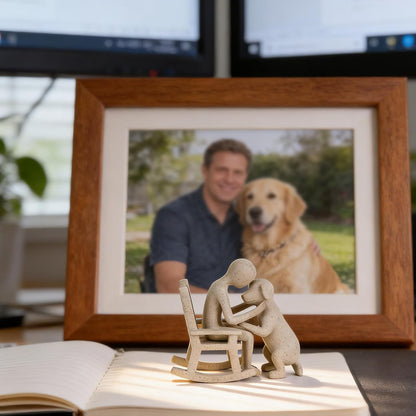 Dog Decor Statue, Cute Man and Dog Decor Small Sculpture for Home Accent, Living Room, Office, Mantle, Bookshelf, Desktop, Floating Shelves, Memory Gifts for Pet Lovers (Sandstone)8