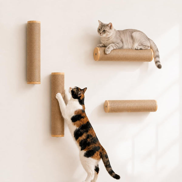 Sisal Rope Wall Mounted Cat Scratching Post - 11 In, for Indoor Cats Climbing & Scratching, 2-Post Integrated Set8