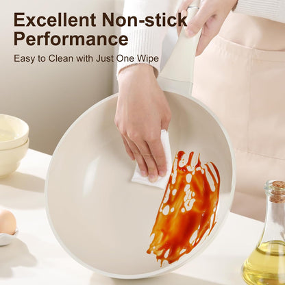 11 INCH Nonstick Wok Pan with Glass Lid, Deep Ceramic Coated Skillet | Induction Gas Electric Stove Compatible, Stay Cool Handle, Dishwasher Safe Cooking Fry Pan for Stir Fry Steak Eggs8