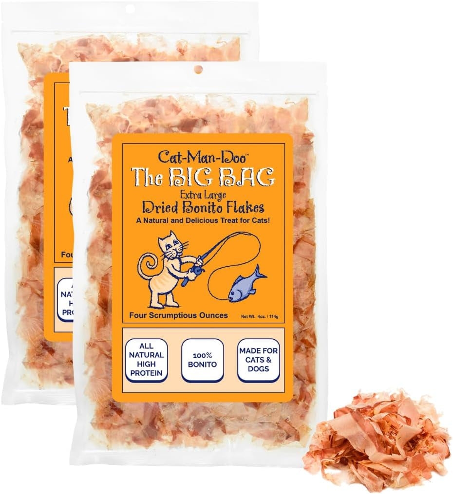 cat-man-doo-bonito-fish-flakes-4oz-2pk-healthy-single-ingredient-high-taurine-high-protein-cat-treat-dog-treat-food-topper-premium-quality-wild-caught-bonito