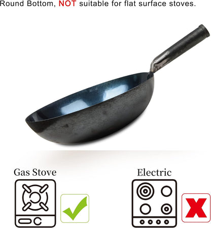 Zhensanhuan Chinese Hand Hammered Iron Woks and Stir Fry Pans, Non-Stick, No Coating, Less Oil, 章丘铁锅，Carbon Steel Pow (Seasoned 32CM)2