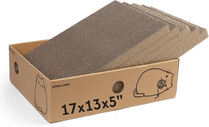 Primepets Cardboard Cat Scratcher Box XL, 5 Pack Pads, Indoor Cats Bed | 17X13X5 Size, Reversible Pads, Smart Hole Design, Catnip Included, Low Mess, Furniture Protection, Multi-Cat Friendly1
