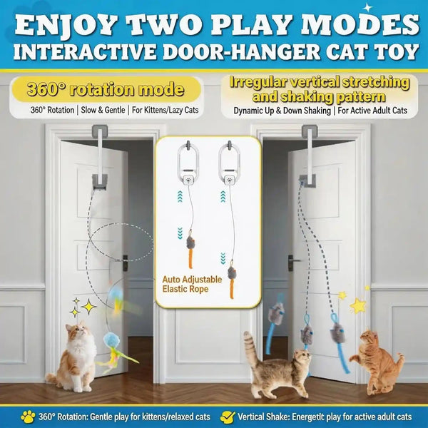 Interactive Cat Toy, Electric Cat Teaser, Door Clip, 2 Motion Modes,Gray | 360° Rotation • Random Jumping • Type-C Rechargeable • Door Clip Design • for Indoor Cats2