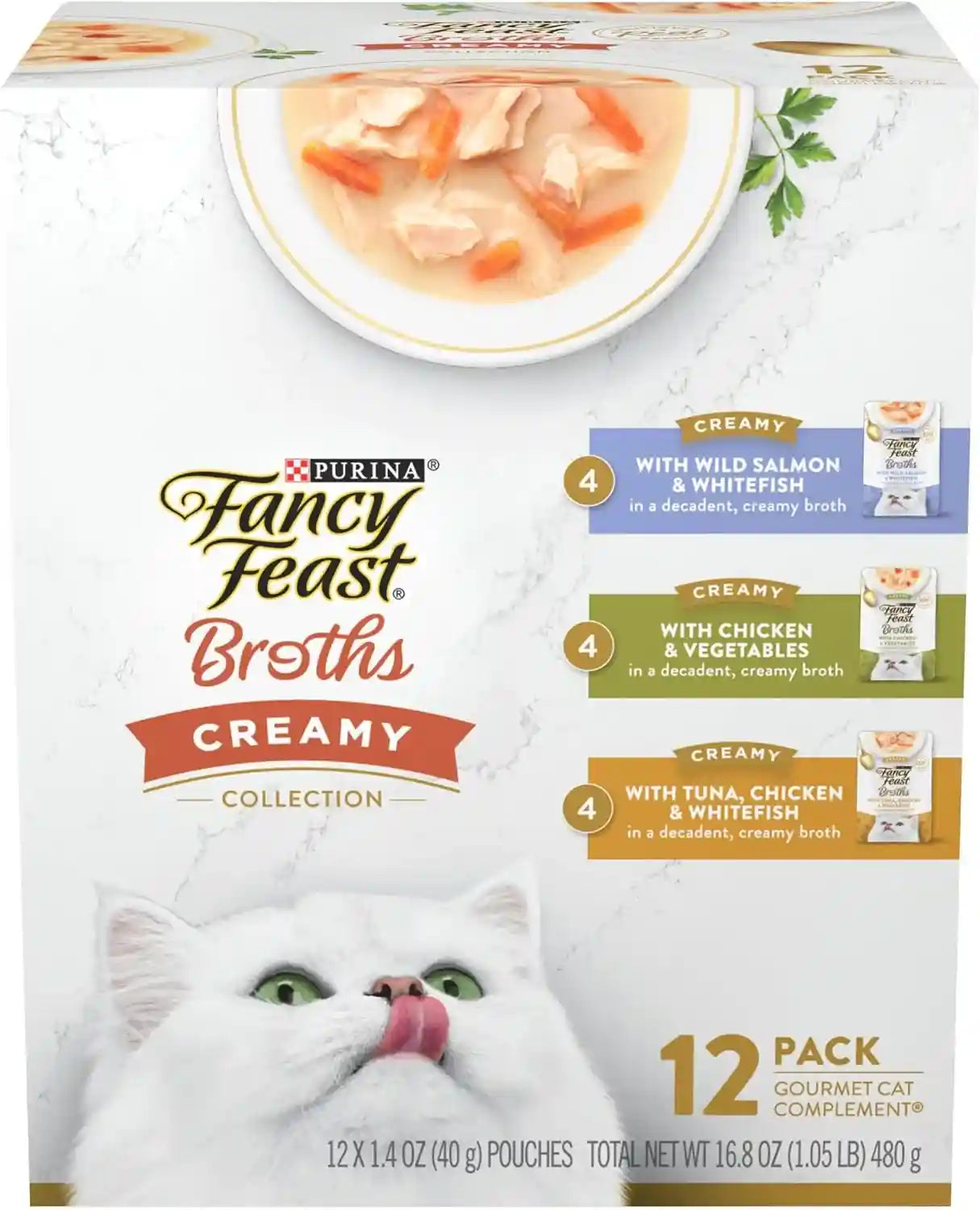fancy-feast-purina-grain-free-wet-cat-food-variety-pack-broths-creamy-collection-12-1-4-oz-pouches