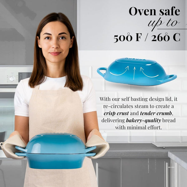 Dutch Oven for Sourdough Bread Baking – Enamelled Cast Iron Bread Loaf Pot – Oven Safe Non Stick Bread Pot – Rectangular,Light Blue, 24Cm X 16Cm – by4