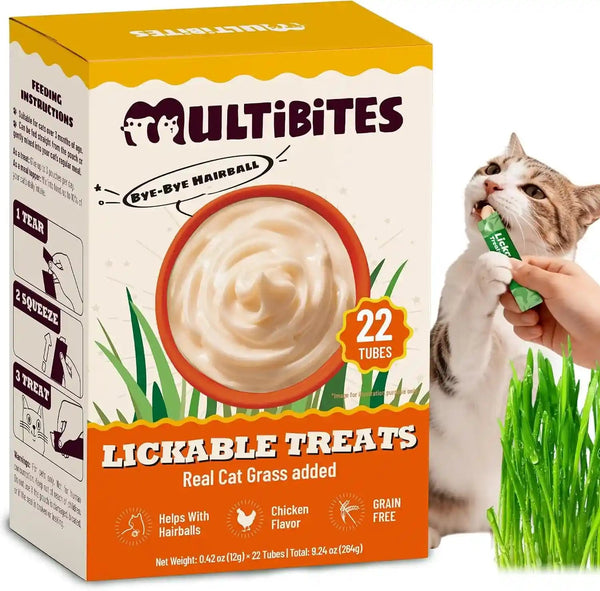22 Tubes Lickable Cat Treats with Cat Grass & Taurine for Cats | Squeezable Cat Grass Treats for Indoor Cats with Taurine for Cats & Vitamins for Hairball Control & Digestive Health1