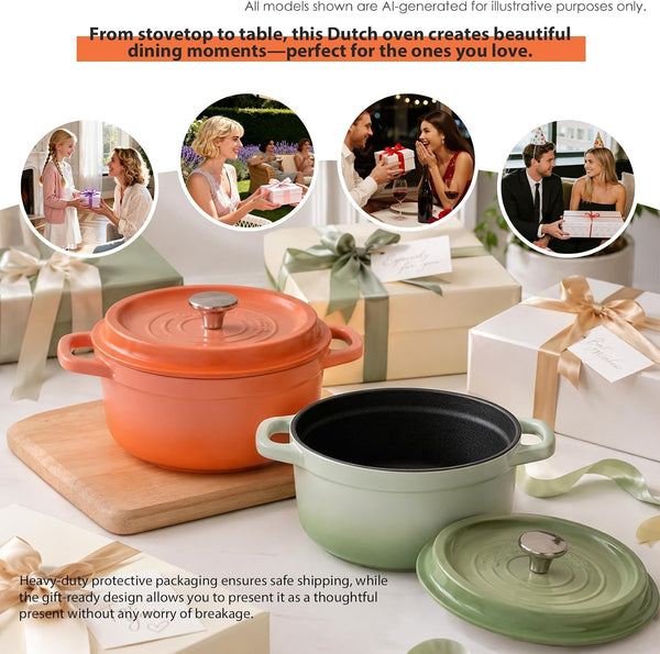 Ceramic Dutch Oven Pot with Lid, 4.23 QT – Non Stick Casserole Ceramic Pot, Gas & Oven Safe, Dishwasher Safe, Thermal-Shock Resistant, Heavy-Duty Cookware for Bread Baking, Braising, Stews, Roasting & Casserole (Gradual Orange, 4.23QT)7