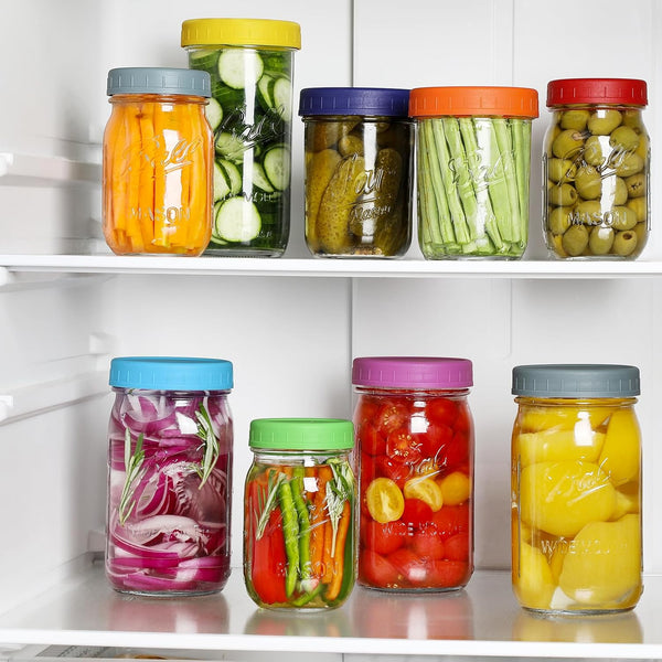 10 WIDE Mouth & 10 REGULAR Mouth Mason Jar Lids - 20 Pack Food Grade Plastic Mason Jar Caps for Ball, Kerr and More Canning Jars - Leakproof & Dishwasher Safe - Multicolor6