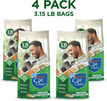 Purina Cat Chow Indoor Healthy Weight and Hairball Dry Cat Food with Chicken - (Pack of 4) 3.15 Lb. Bags4