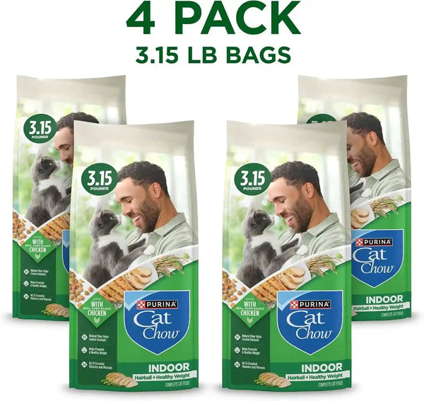 Purina Cat Chow Indoor Healthy Weight and Hairball Dry Cat Food with Chicken - (Pack of 4) 3.15 Lb. Bags4