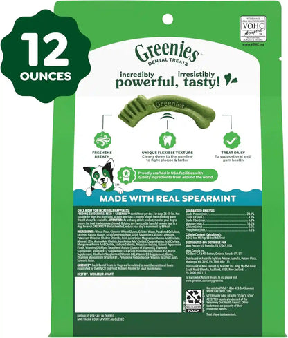 Greenies Regular Natural Dental Dog Treats, Fresh Mint Flavor, 12 Count | for Dogs 25-50 Lbs, Clinically-Proven 47% Less Tartar & 40% Less Plaque in 28 Days, Cleans to Gumline, 12 Oz. Pack10