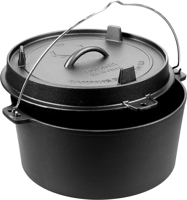 Pre-Seasoned Cast Iron Camping Dutch Ovens, Outdoor Camping Dutch Oven Pot with Lid Tripod, 8 Quart8