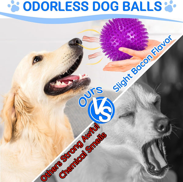 LECHONG 4-Pack Large Squeaky Dog Balls, 4.5" Rubber Spiky Dog Balls for Large Medium Aggressive Chewers Teeth Cleaning, Chew Toy for Training & Boredom Buster3