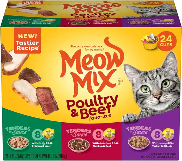 Meow Mix Poultry & Beef Favorites, Wet Food Variety Pack, 24 Cups1