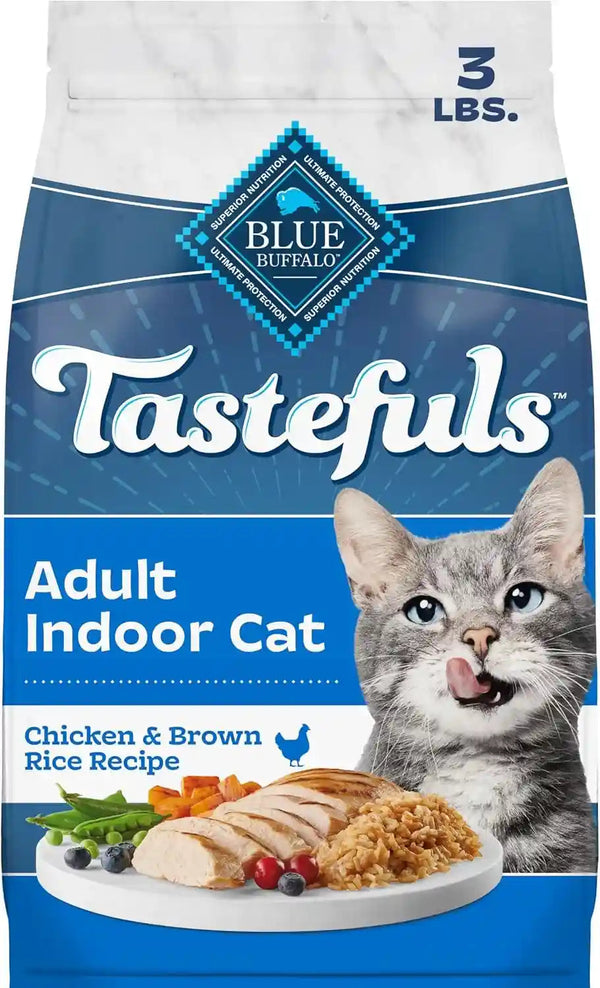 Blue Buffalo Tastefuls Chicken & Brown Rice Recipe Dry Indoor Cat Food for Adult Cats, Real Chicken First, Deliciously Healthy Natural Cat Food, Supports Digestive Care and Coat Health, 3 Lbs.1