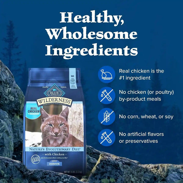 Blue Buffalo Wilderness Chicken Natural High-Protein Grain-Free Dry Food for Adult Indoor Cats, Real Chicken First, Antioxidant-Rich Lifesource Bits Support Immunity, Promotes Strong Muscles, 5 Lbs.6