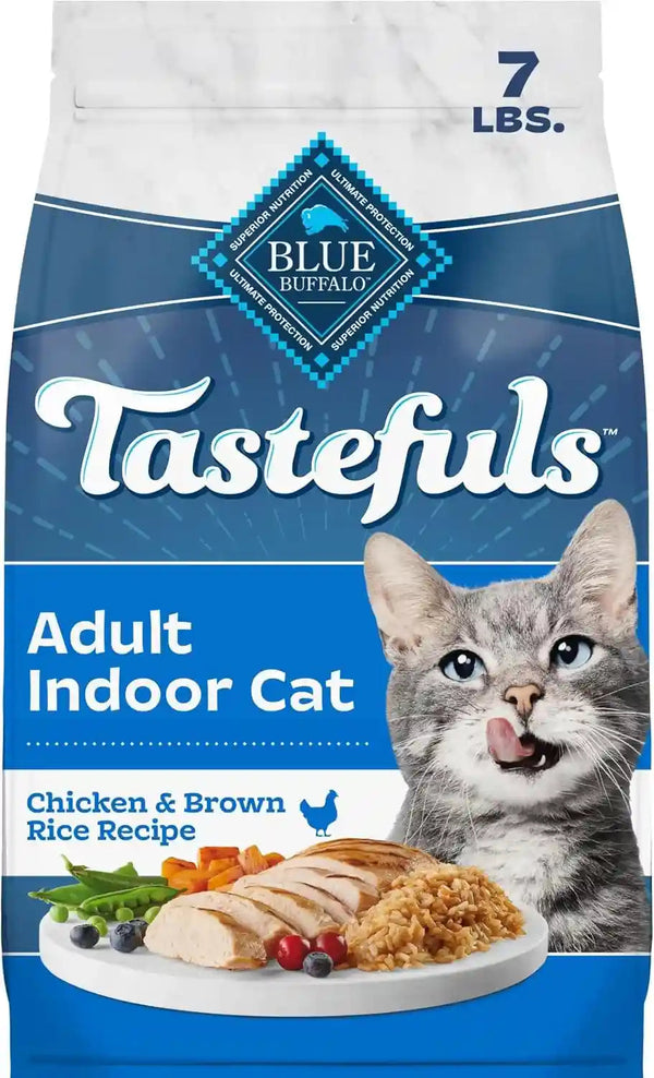 Blue Buffalo Tastefuls Chicken & Brown Rice Recipe Dry Indoor Cat Food for Adult Cats, Real Chicken First, Deliciously Healthy Natural Cat Food, Supports Digestive Care and Coat Health, 3 Lbs.12