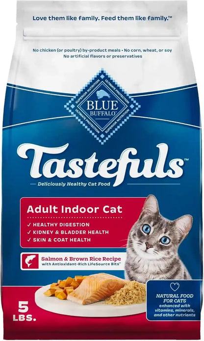 Blue Buffalo Tastefuls Chicken & Brown Rice Recipe Dry Indoor Cat Food for Adult Cats, Real Chicken First, Deliciously Healthy Natural Cat Food, Supports Digestive Care and Coat Health, 3 Lbs.14