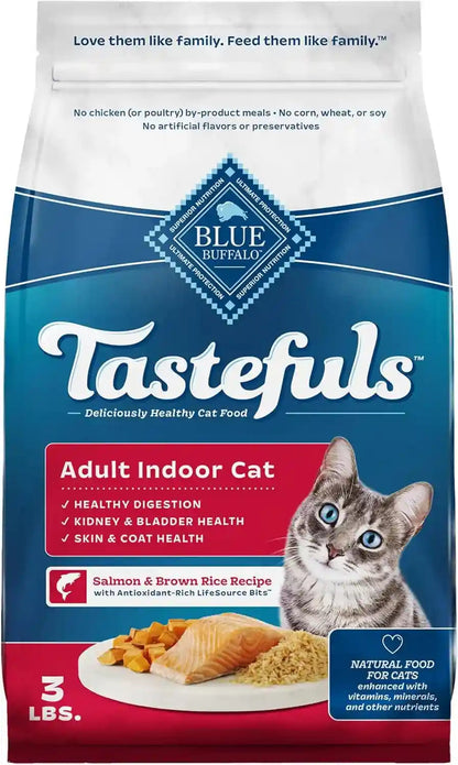 Blue Buffalo Tastefuls Chicken & Brown Rice Recipe Dry Indoor Cat Food for Adult Cats, Real Chicken First, Deliciously Healthy Natural Cat Food, Supports Digestive Care and Coat Health, 3 Lbs.16