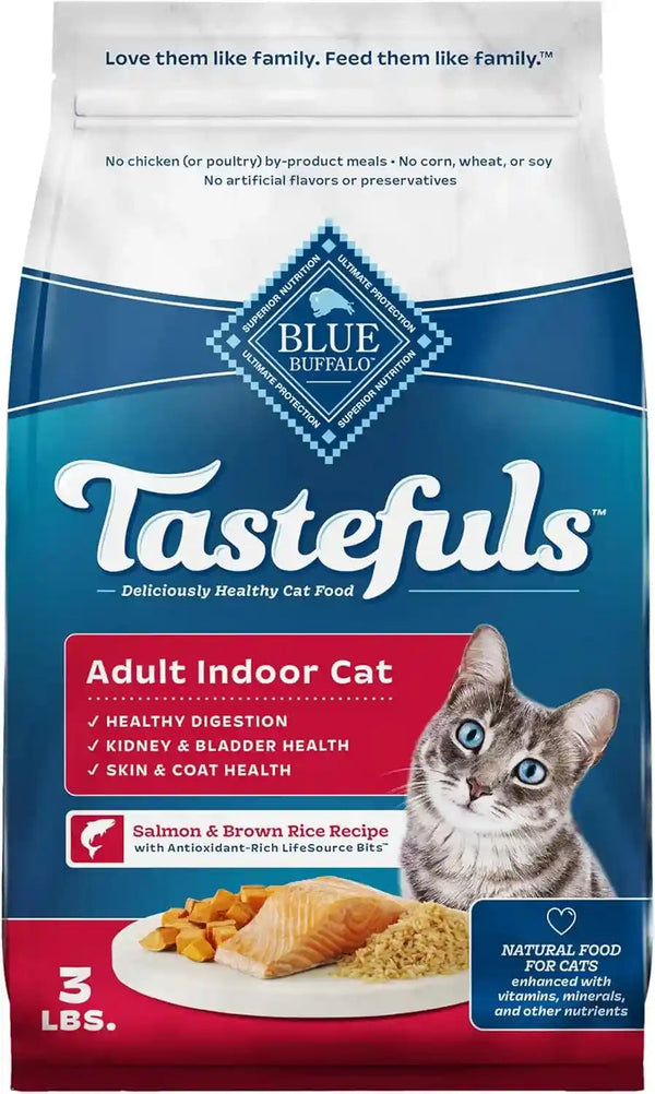 Blue Buffalo Tastefuls Chicken & Brown Rice Recipe Dry Indoor Cat Food for Adult Cats, Real Chicken First, Deliciously Healthy Natural Cat Food, Supports Digestive Care and Coat Health, 3 Lbs.16