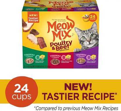 Meow Mix Poultry & Beef Favorites, Wet Food Variety Pack, 24 Cups5