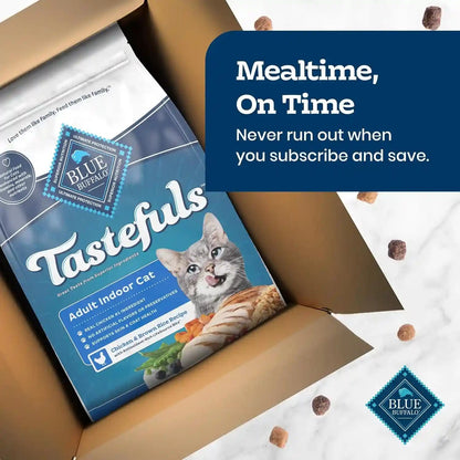 Blue Buffalo Tastefuls Chicken & Brown Rice Recipe Dry Indoor Cat Food for Adult Cats, Real Chicken First, Deliciously Healthy Natural Cat Food, Supports Digestive Care and Coat Health, 3 Lbs.10