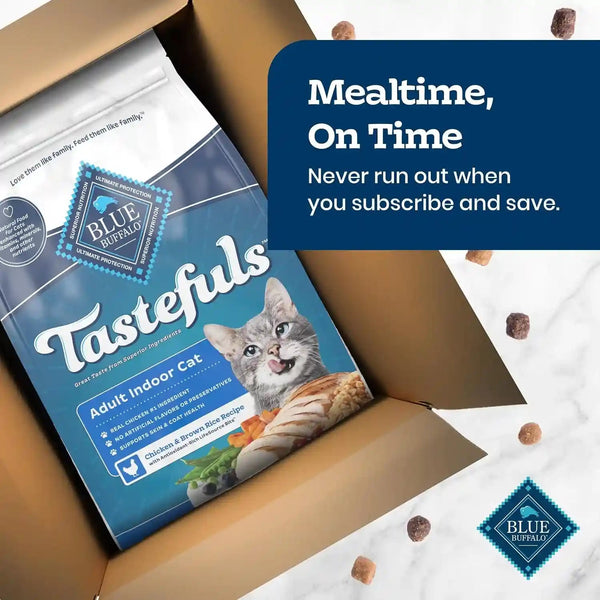 Blue Buffalo Tastefuls Chicken & Brown Rice Recipe Dry Indoor Cat Food for Adult Cats, Real Chicken First, Deliciously Healthy Natural Cat Food, Supports Digestive Care and Coat Health, 3 Lbs.10