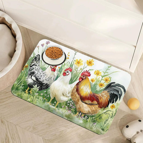 Vintage Damask Flower Dog Cat Food Mat,White Black Floral Absorbent Pet Feeding Mat for Food and Water,Non-Slip Dog Bowl Mats Floor Protector 12"X20"20