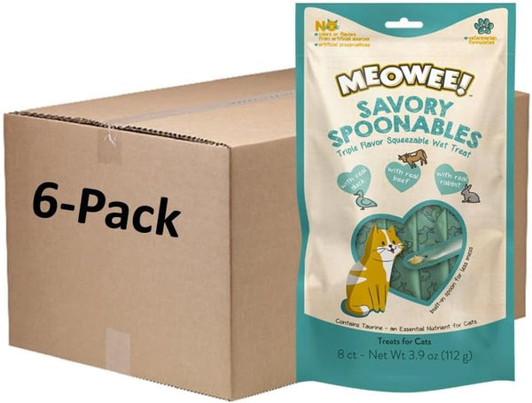 MEOWEE! Savory Spoonables Variety Pack, 12 Count Tube, Triple Flavor Squeezable Lickable Wet Treats for Cats with Built-In Spoon for Less Mess30