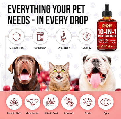 Liquid Multivitamin for Dogs with Glucosamine – Help with Allergies & Utis – Dog Vitamins and Supplements – Cat Multivitamin for Hips & Joints – B, C & D3 for Coat Shining & Digestion – 2 Oz3