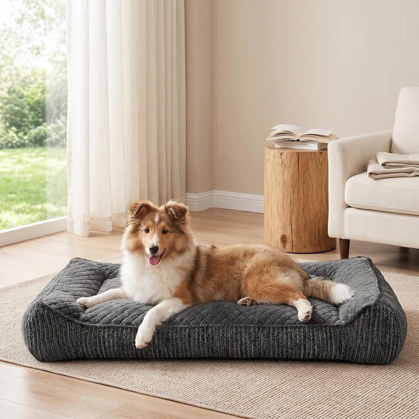 JOEJOY XL Orthopedic Dog Bed for Large Dogs, Extra Thick Foam Pet Bed Sofa | Bolster Sides, Large Sized Dog Couch Bed with Removable Washable Cover, Non-Slip Bottom, Grey (42"X30")14