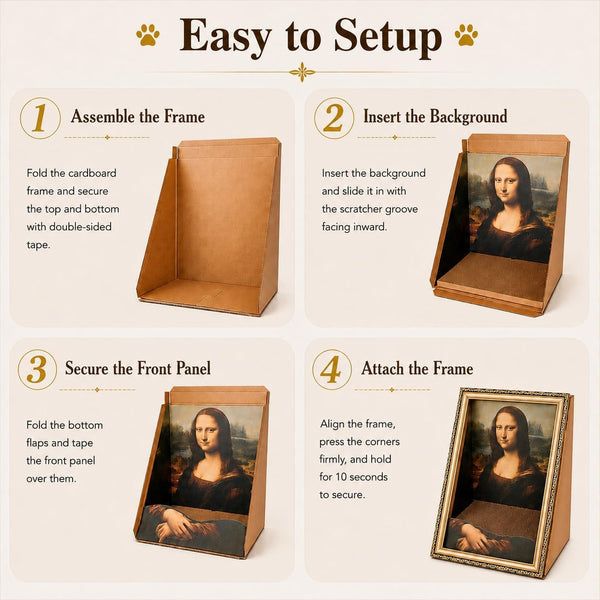 Mona Lisa Cat Bed 3-In-1 Cardboard Cat House with Scratching Pad & Cozy Hideout, Artistic Cat Furniture for Indoor Cats, Decorative Cat Condo for Home Décor Easy Setup, Novelty Gift for Cat Lovers7