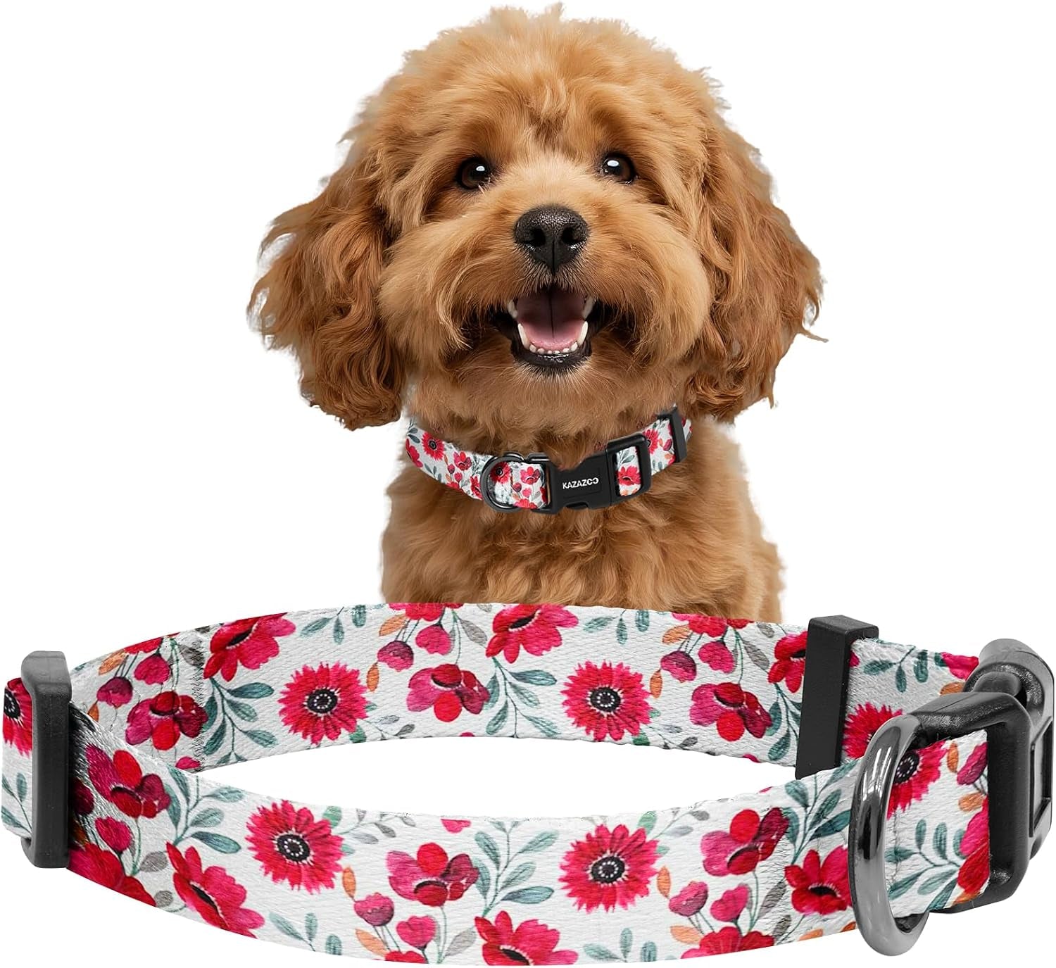 kazazoo-dog-collar-cute-and-soft-nylon-puppy-collar-girl-dogs-adjustable-purple-dog-collars-for-medium-dogs-purple-flowers-m
