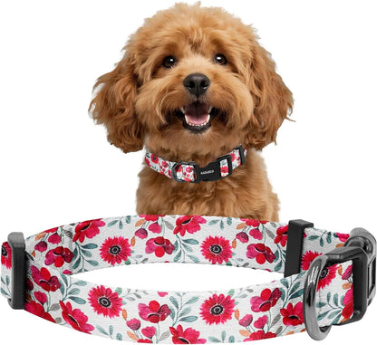 Kazazoo Dog Collar Cute and Soft Nylon Puppy Collar Girl Dogs, Adjustable Purple Dog Collars for Medium Dogs, Purple Flowers-M43