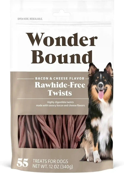 Wonder Bound Bacon & Cheese Flavor Dog Twist Sticks - 55 Count - Rawhide-Free Dog Treats, Dental Health Chews for Plaque & Tartar Control, Easy to Digest, Long-Lasting1