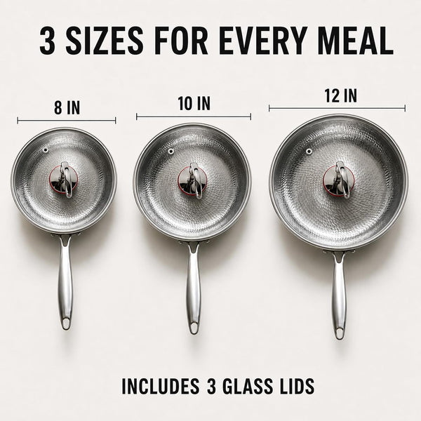 Titanium Pans for Cooking, Titanium Frying Pan with Lid (8In) | Uncoated Hammered Pro Skillet, PFAS PFOA PTFE Free, Induction, Gas, Oven and Dishwasher Safe7