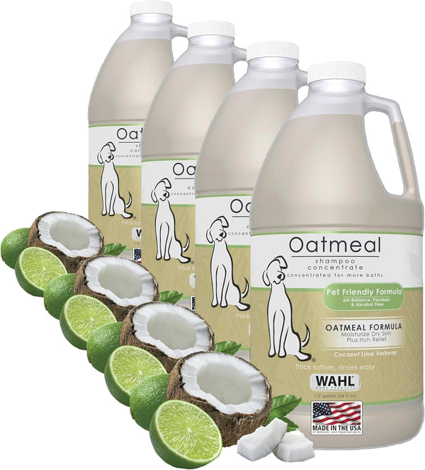Wahl USA Dry Skin & Itch Relief Pet Shampoo for Dogs – Oatmeal Formula with Coconut Lime Verbena Scent & Pet Friendly Formula, 24 Oz - Model 820004A | Oatmeal Formula Moisturizes Skin & Provides Itch Relief for Sensitive Skin Dogs, Pet Friendly Formula - Model 820004A12