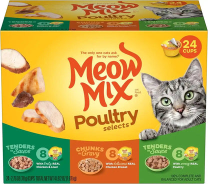 Meow Mix Poultry & Beef Favorites, Wet Food Variety Pack, 24 Cups16
