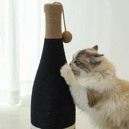 Cat Scratching Post, Premium Cat Scratching Board, Sisal Fiber Cat Scratcher-24.8 Inches with Hanging Ball, Red Wine Bottle Simple Design-Suitable Indoor Small and Medium Cats (24.8 In, Wooden Base)4