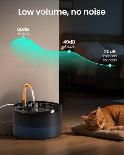 MISFANS Cat Water Fountain with 3-Pack Replaceable Filters,Copper Faucet | 71Oz/2.1L Cat Fountain for Drinking, Misfans-Designed Pump & Filter, Plastic Automatic Pet Water Fountain Bowl & Dispenser6
