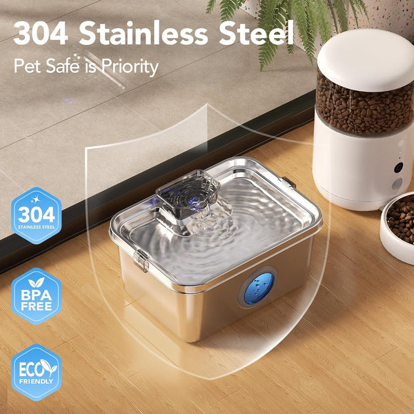 PETIMI Dog Water Fountain, 3 Gallons Stainless Steel Dog & Cat Water Fountain, Large Pet Water Fountain for Multiple Pets, Ultra Silent, Wide Mouth, Safety Lock, 3 Filters Included, Smart Water Pump2