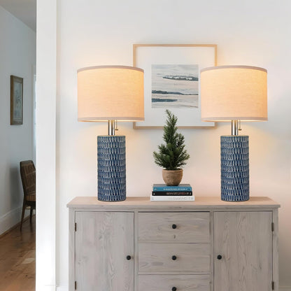 20.5" Modern Ceramic Table Lamps for Bedroom Set of 2, Bedside Lamps for Night Stands with Beige Lampshade, Farmhouse Table Lamp for Living Room Office Dorm, Blue3