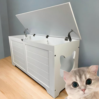 White Cat House with Hideaway Litter Box, Dog Proof Litter Boxes, Cabinet for Large Cats, Hidden Litter Box Cover, Cat Washroom, Enclosure Furniture.2