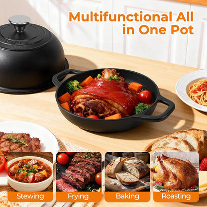 5QT Pre-Seasoned Cast Iron Dutch Oven for Bread Baking, Dutch Oven with Domed Lid, Sourdough Bread Baking Supplies, Multi-Functional Bread Pan for Baking, Frying, Roasting4